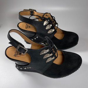 Fluevog "Zenobia" wedge heel, black, size 9.5